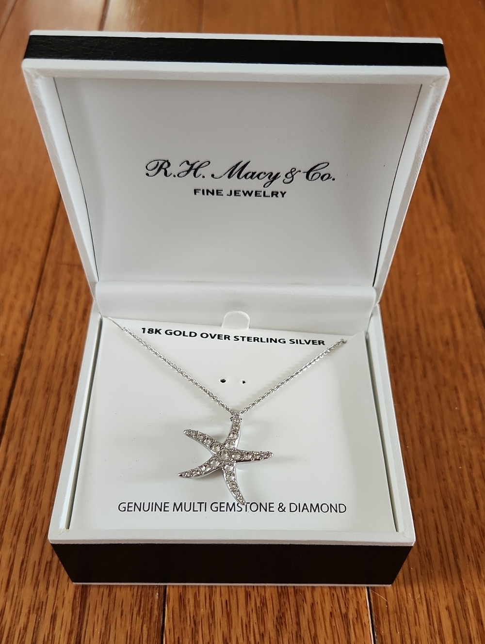 Diamond and 18K Gold Sterl8ng Silver Starfish Necklace
